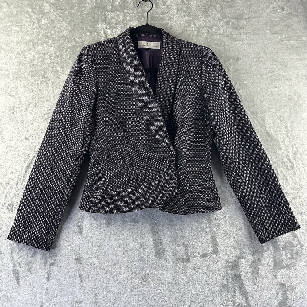 Tahari Blazer Women's 2 Black w/ Purple White Detail